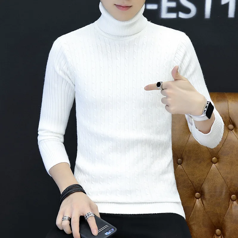 

Men Sweaters New Style Turtleneck Warm Blouse Fashionable Pure Color Young Mens Sweaters Sleeves Knitted Sweater Autumn Winter