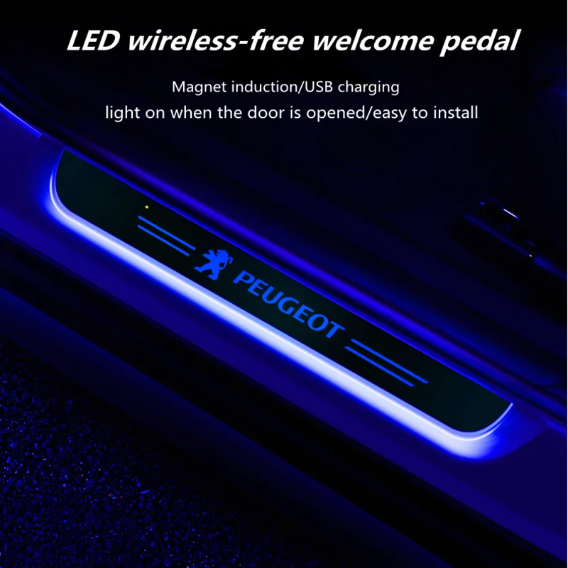 

Car Acrylic LED Welcome Pedal Plate Door Sill Pathway Light For Peugeot 208 308 2008 3008 5008 108 RCZ 4008 207 407 408 508 1070
