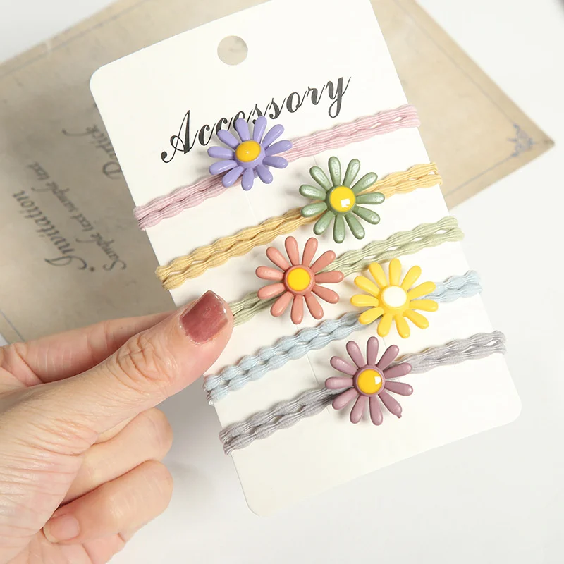 

5PCS/Lot Korean Hair Accessories Jewelry Candy Color Hair Rope Rubber Daisy Headdress Head Rope