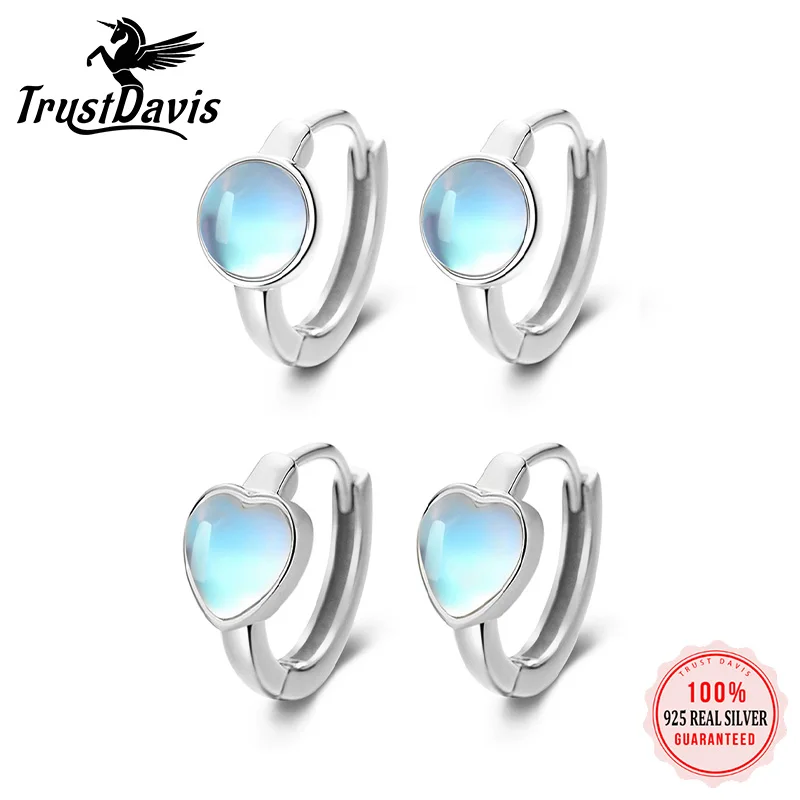 

TrustDavis 925 Стерлинговое Серебро, очаровательные серьги-кольца в форме Луны и сердца, модный подарок, милые ювелирные изделия для женщин и девушек DS3602