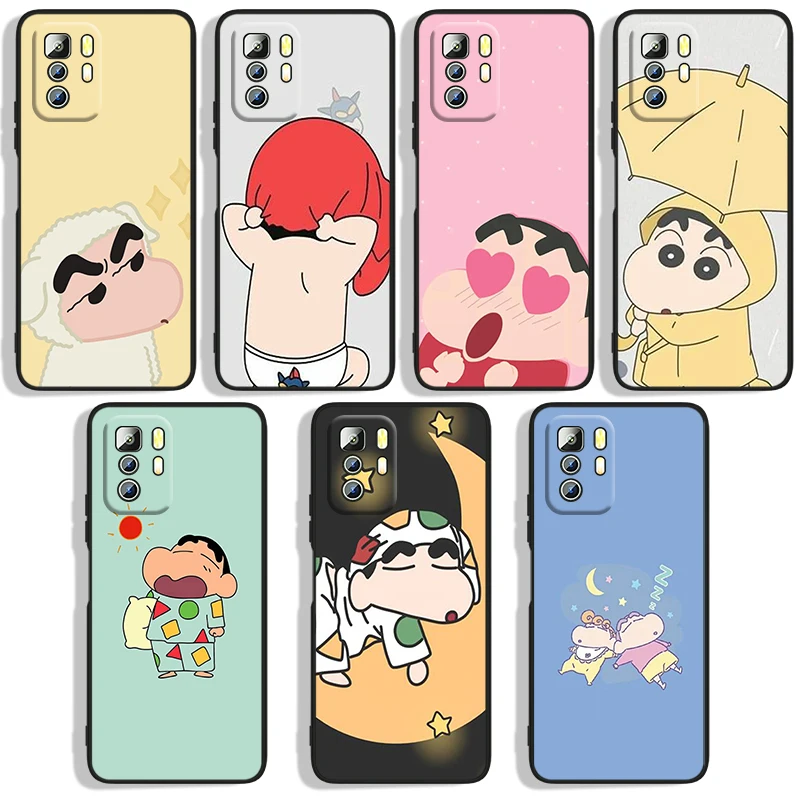 

Cute Crayon Shinchan Phone Case For Xiaomi Redmi Note 10 10S 10T 10ProMax 11 11S 11T 11E Lite Pro 5G 4G Black luxury Silicone