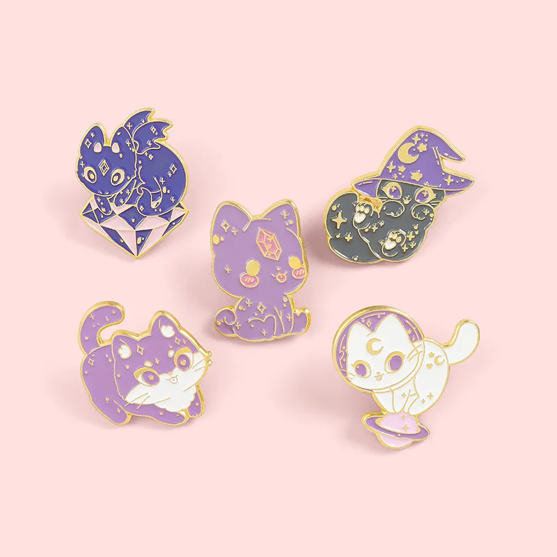 Веселая эмалированная заколка в виде животного синяя кошка ведьма кошки значок