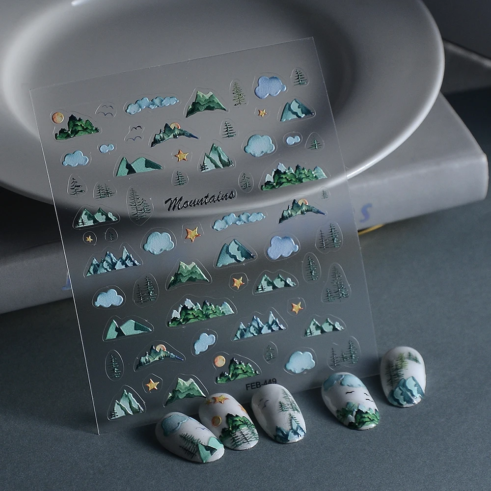 

Лесные белые облака 5D наклейки для ногтей мягкий переводной слайдер наклейки для ногтей Декоративный наконечник