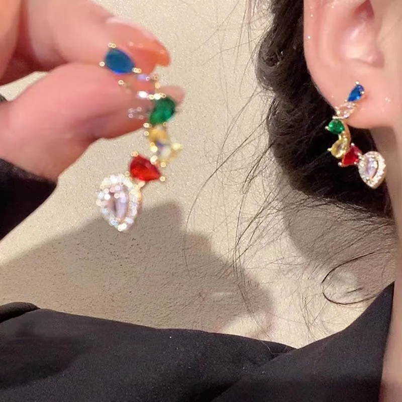 

New Colorful Zircon Earrings Women's Personality Fashion Sparkling Summer Daily Wear Accessories Party Jewelry Birthday Gifts