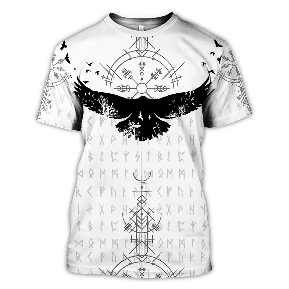 

2022 Viking Symbol Print T-Shirt Men's Summer Short Sleeve Harajuku Shirt Hip Hop Unisex T-Shirt S Top