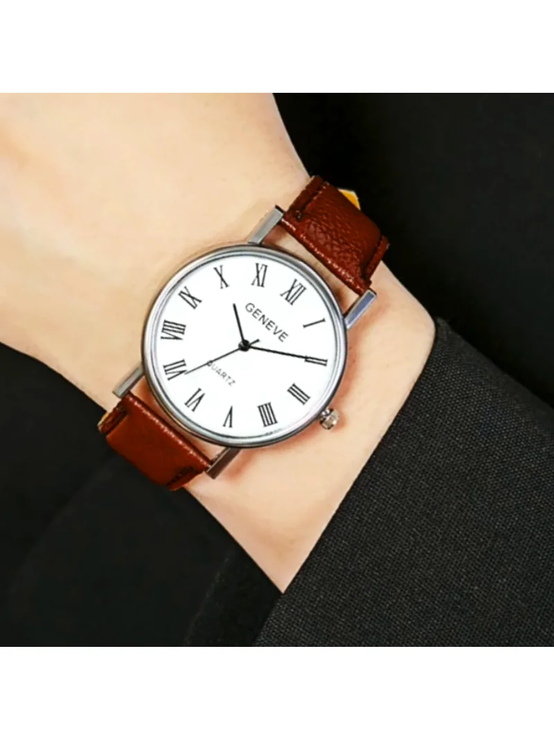 2023 Explosive Roman Numerals Dial Men's Ladies Business Watch Men's Belt Quartz Watch Students Casual Fashion Trend Gift Watch