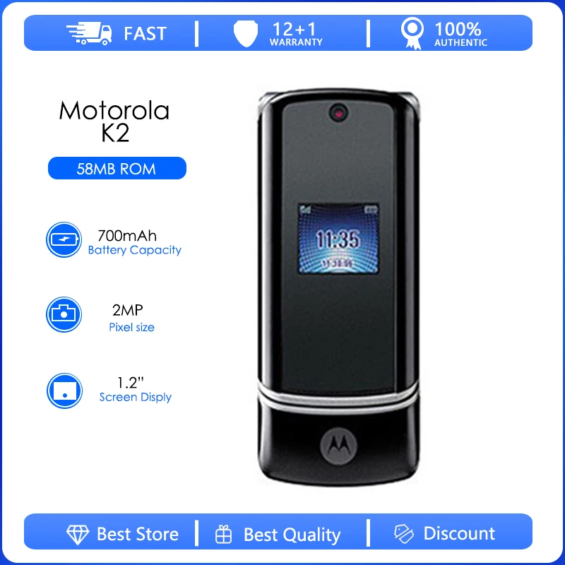 

Motorola K2 Refurbished Original Unlocked K2 GSM 2G/3G 2.0 inches Mobile phone one year warranty free shipping