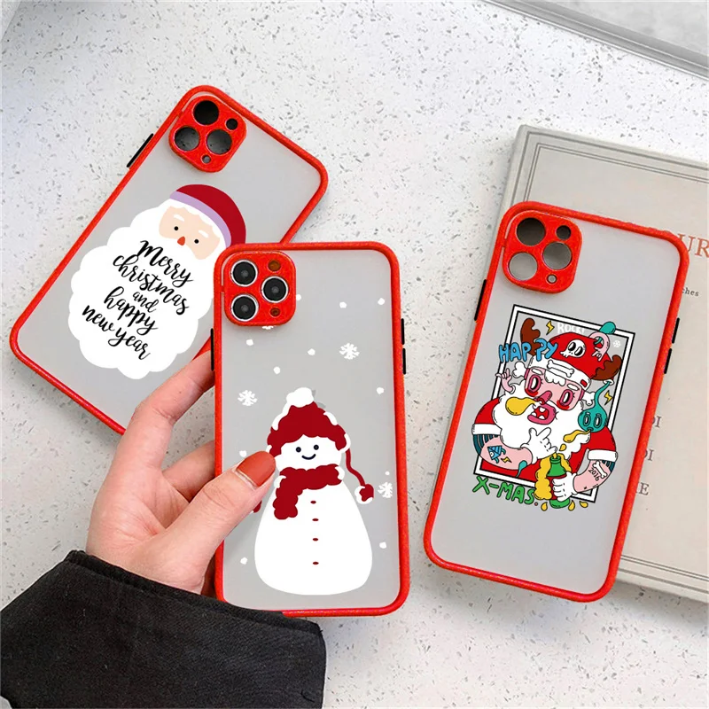 

Чехол с рождественским рисунком для iPhone 12 11 Pro Max XS Max XR X 12 Mini 7 8 Plus 13 Pro, Матовый Бампер, противоударный прозрачный чехол