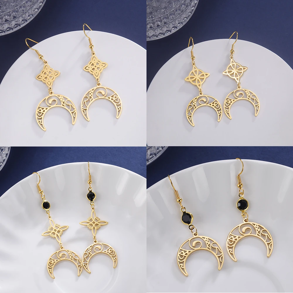 

Sipuris Witch Knot Cresent Moon Earrings For Women Hot Fashion Bohemia Long Earrings Stainless Steel Golden Pendant Jewelry New