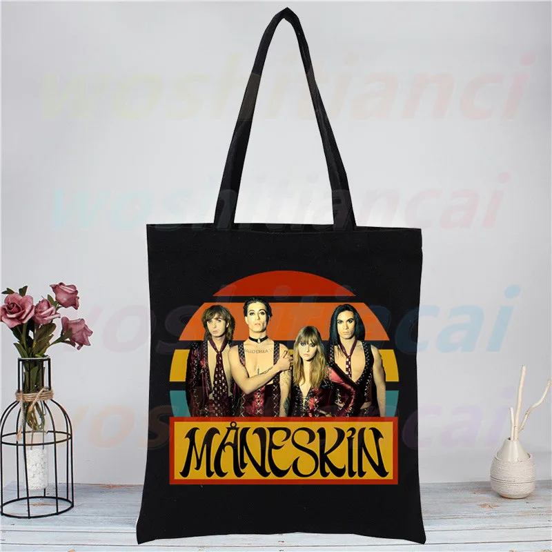 

Maneskin Hip Hop Black Canvas Bag Casual Large Hand Bags For Women Ladies Shopping Handbag Print Large Capacity Bag