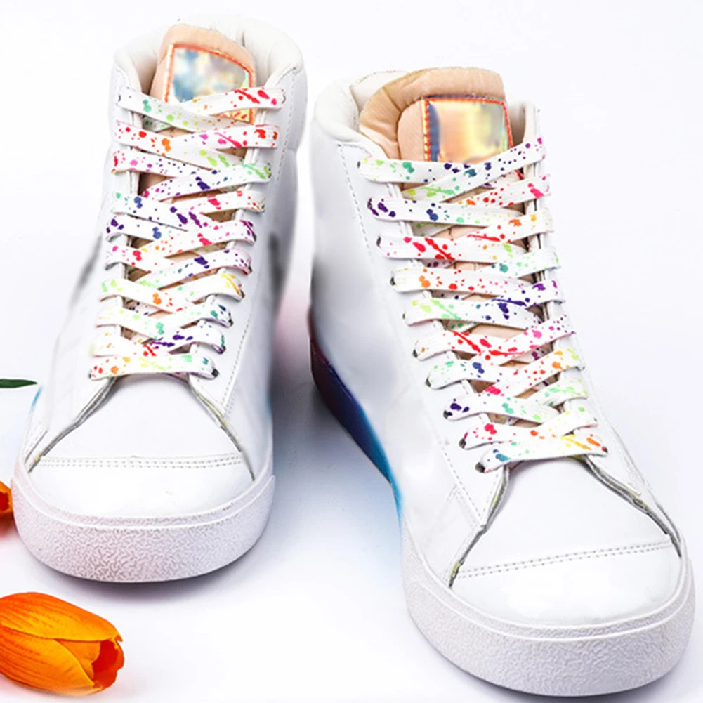 

Splatter Flat Shoelaces Printing Speckle Shoelace White Black Ink Dots Graffiti Shoe Lace Red Sky Blue Dots Shoelaces Strings