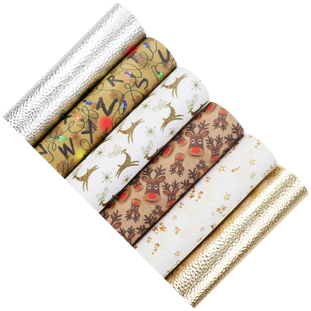 

Sheet Christmas Fabric Faux Sheets Diyxmas Jewelry Printed Earrings Making Glitter Accessories Synthetic Pu Crafts Hair Embossed