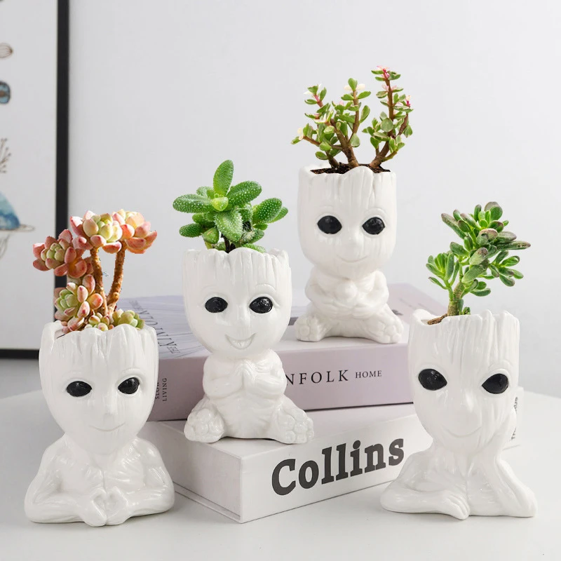 

Nordic Style Succulent Ceramic Flowerpot Creative Simple Plant Flower Pot Small Figure Pattern Hand-painted Vase Home Ornaments