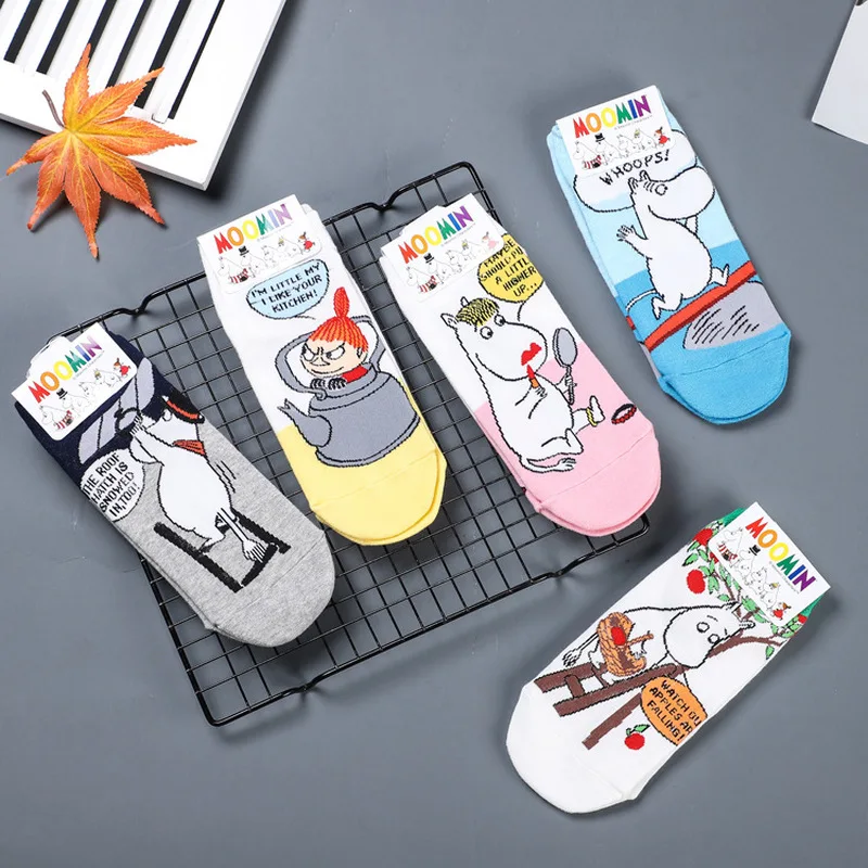 Anime Women Socks Snufkin Sock Figure Print Little My Hippo Cute Funny Cotton Absorb Sweat Breathable Comfort Calcetines Mujer