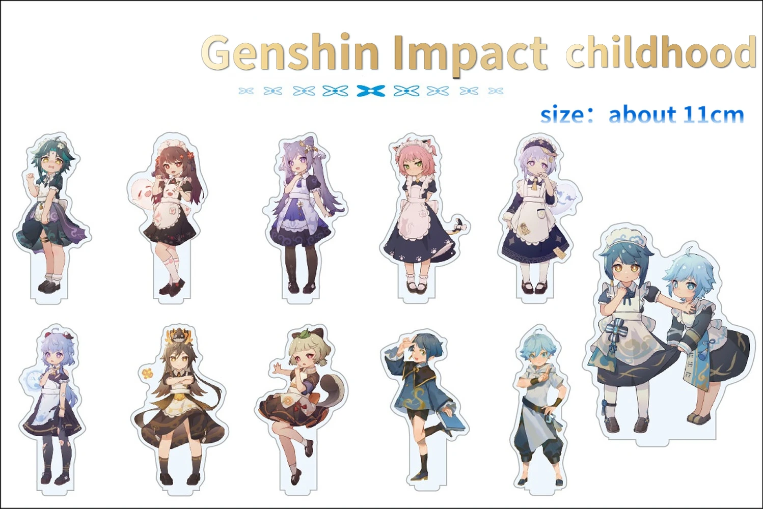 

11cm Hot Game Anime Genshin Impact Childhood Model Acrylic Stand Diluc Ningguang Klee Ganyu Venti Hutao Double Sided Gift Kawaii
