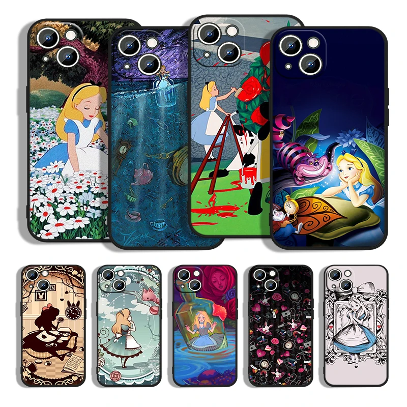 

Alice in Wonderland For Apple iPhone 13 12 11 Pro Max mini XS XR X 8 7 6S 6 Plus Black Silicone Soft Phone Case Coque