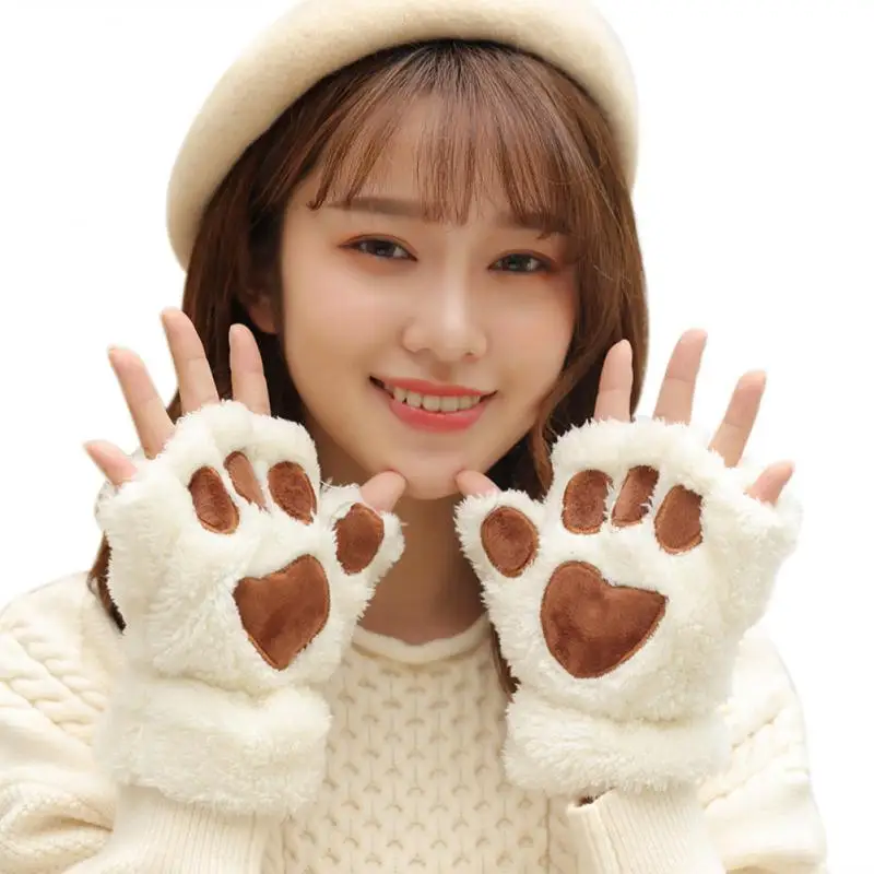 Милые плюшевые искусственные перчатки варежки теплые мягкие короткие