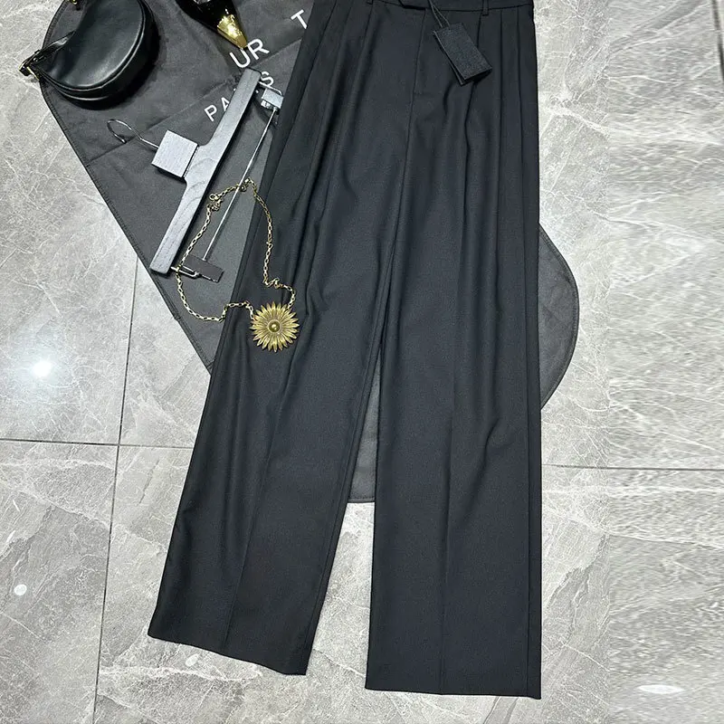 Женские свободные брюки-костюмы черные классические плиссированные брюки с
