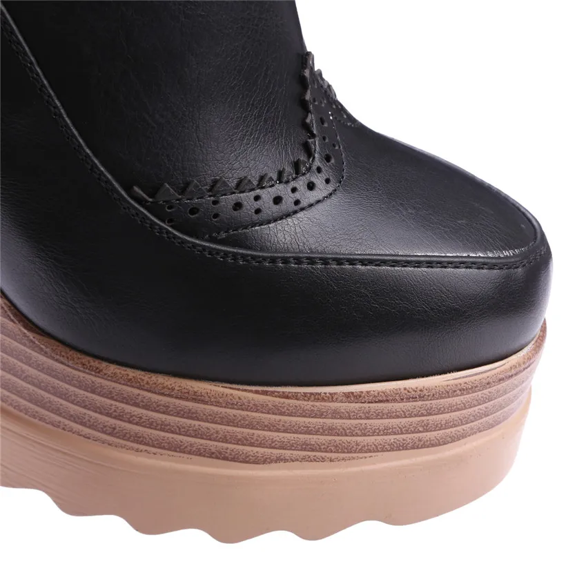 British Winter Women Platform Chelsea Boots High Chunky Heels Black Microfiber Round Toe Casual Lady Slip-on Oxford Ankle Boots