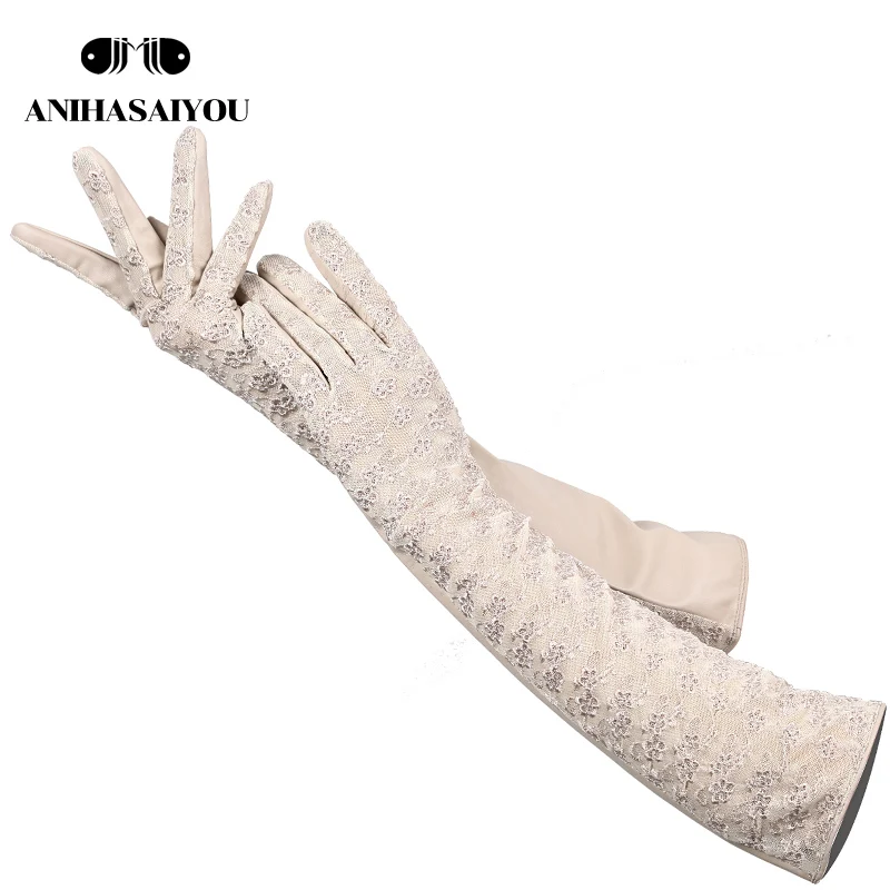 NEW Fashion Accessories long leather gloves sheepskin long lace gloves  Banquet women's leather gloves Four color options-2017