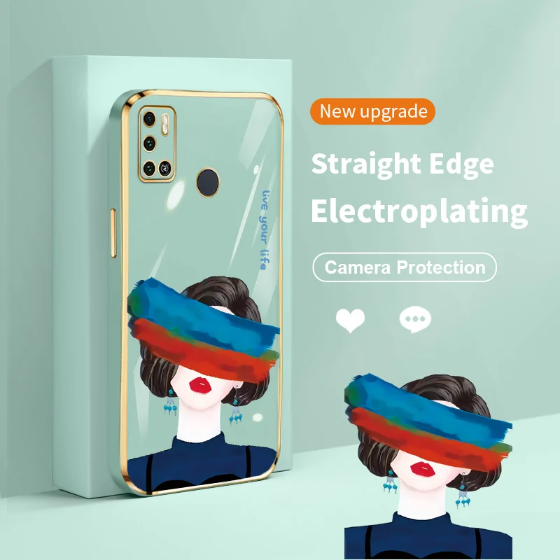 

Graffiti Eyes Girl Plating Lens Protection Phone Case for Tecno Spark 6 Air 5 Air Spark 6 GO Spark GO 7 7T 8C 8 Pro Camon 17