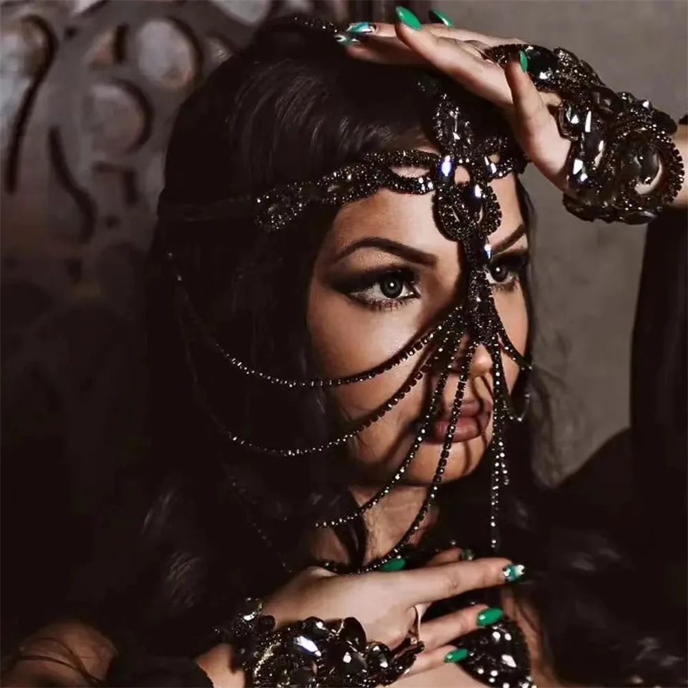 

2023 New Fashion Crystal Masquerade Mask Women Party Jewelry Fishing Net Metal Rhinestone Tassle Shining Face Mask
