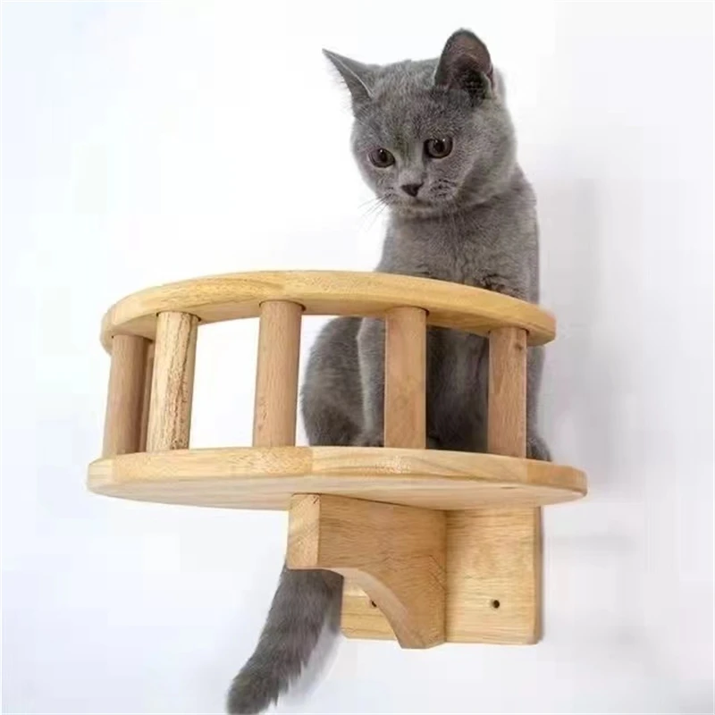 DIY Wooden Pet Furniture Climbing Frame Cat Wall Steps Tree Tower Wall Hanging Kitten Toy House Climbing Frame with Guardrail