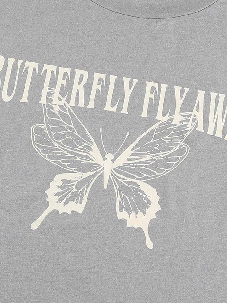 Женская футболка с коротким рукавом ArtSu серая укороченная бабочками