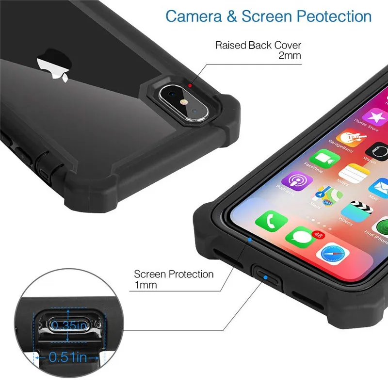 Heavy Duty Shockproof Phone Case For iPhone 14 13 12 11 Pro Max X XR XS Max SE 6 6S 7 8 Plus Soft TPU+PC Transparent Back Cover