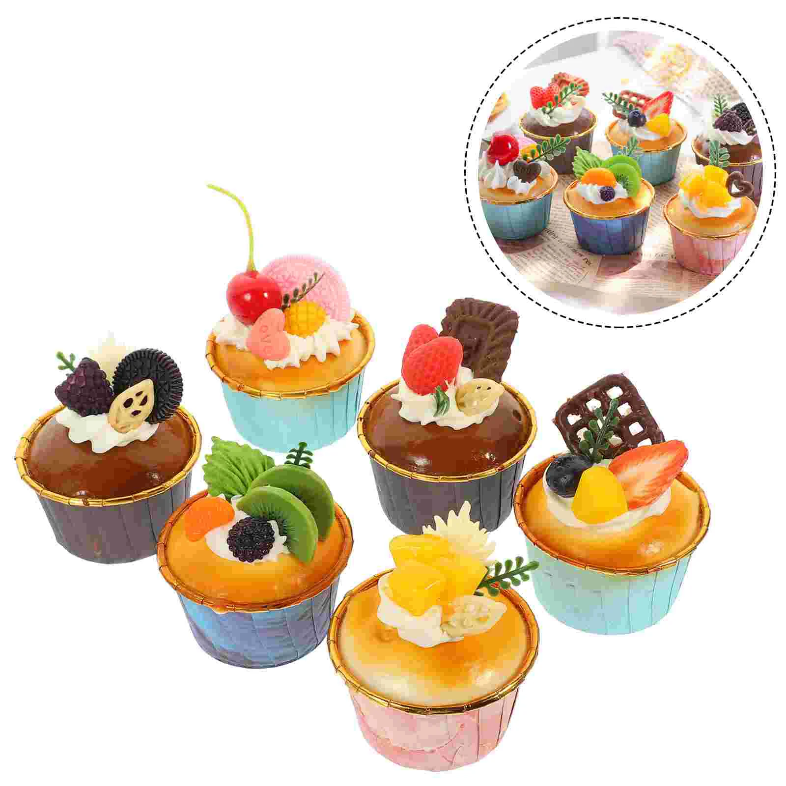 

6pcs Artificial Desserts Faux Cakes Fake Cakes Realistic Cake Models Party Ornaments