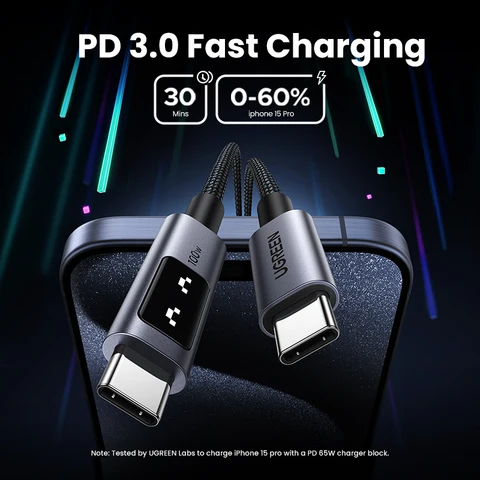UGREEN UNO PD100W Кабель USB C для быстрой зарядки для iPhone 16 15 Тип C к кабелю передачи данных типа C для Samsung Xiaomi Кабели для быстрой зарядки