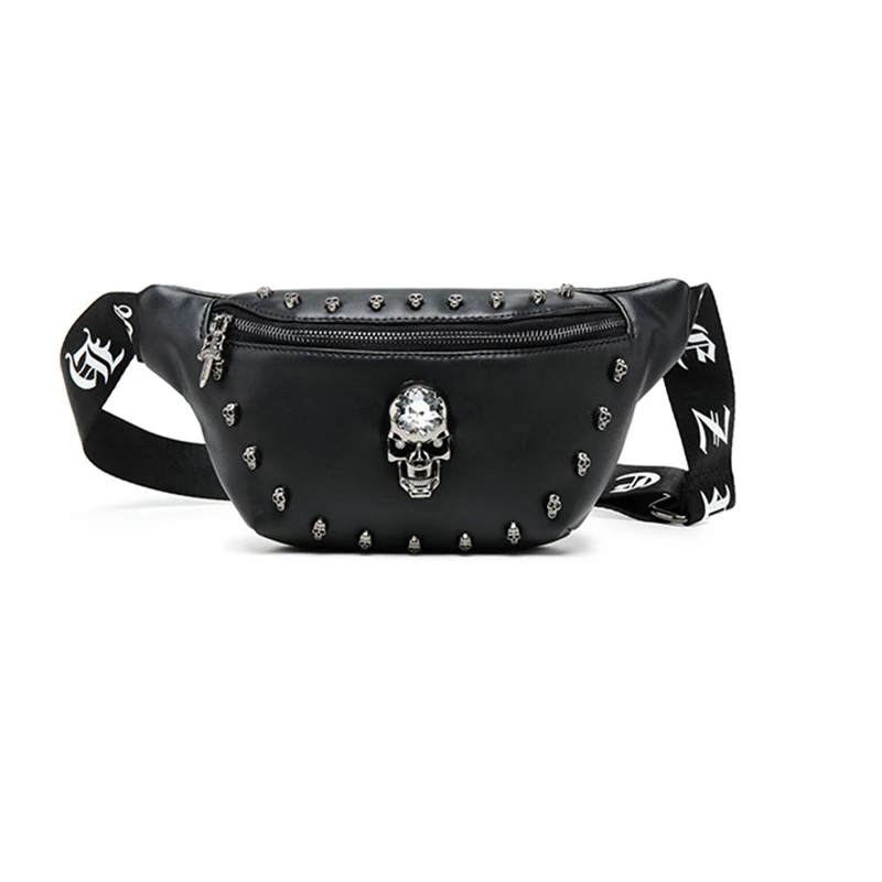 

Men's Punk Chest Bag Fanny Pack Fashion Skull Pattern Waist Bag PU Leather Hip Packs Women Shoulder Crossbody Bag Multi Style