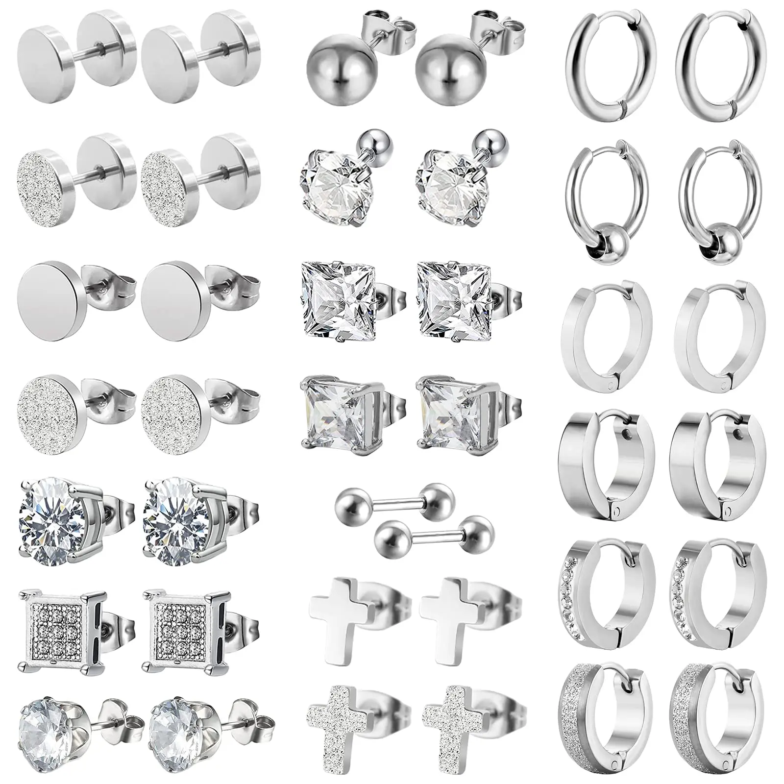 

Silver Punk Stainless Surgical Steel Stud Earrings Men Women Small Vintage Hip Hop Ear Jewelry Accessories Earrings Wholesale
