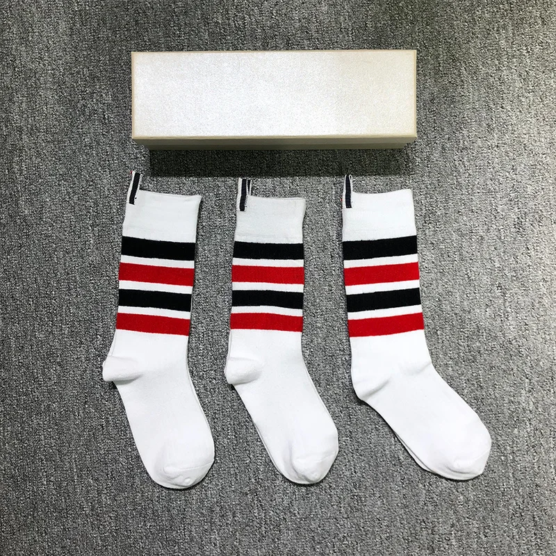 

TB THOM Men's Socks Luxury Brand Black Red Stripes Socks Women's Cotton Casual Street Fashion Wholesale TB Stockings Ins 3 Pairs