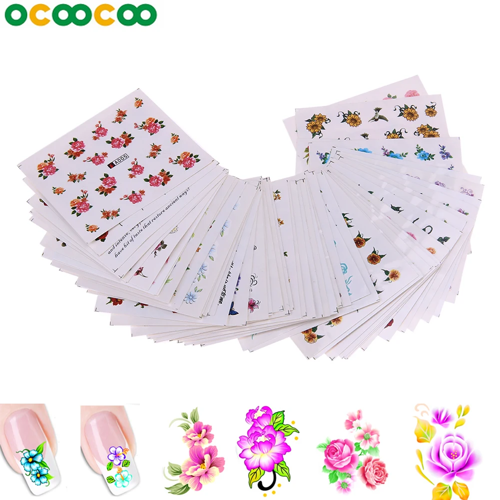 

50 Sheets Mixed Flower DIY Design Nail Sticker Water Transfer Wraps Nail Art Stickers Manicure Tips Decal Beauty Decorations