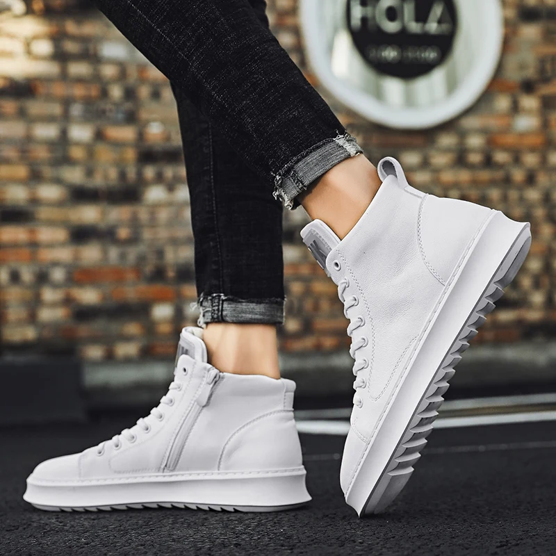 Высокие зимние кроссовки мужская мода повседневный дизайн белые мужские для