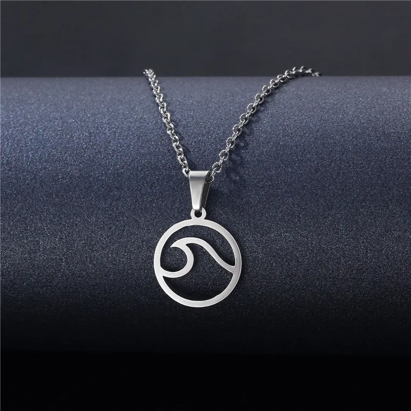 

Stainless Steel Wave Necklace Pendants Long Chain Beach Nautical Surfing Necklace Jewelry Tropical Wedding Jewelry Gift