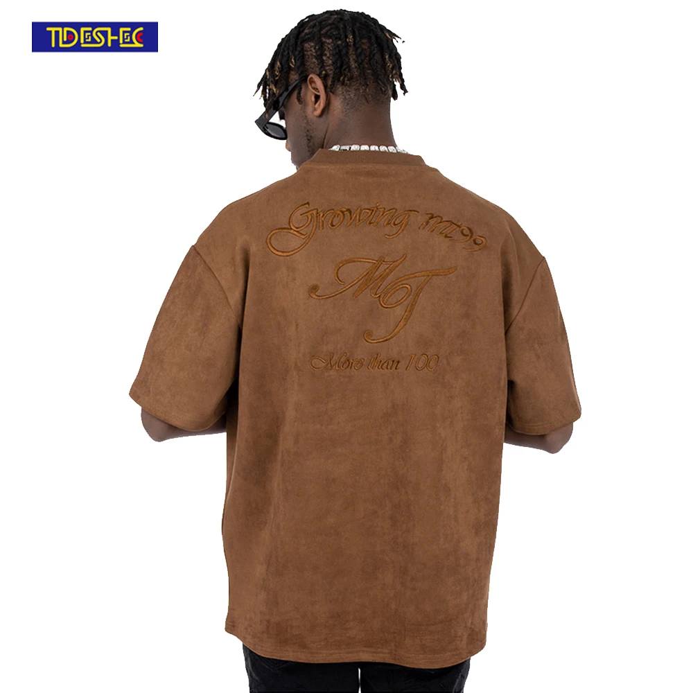 

Harajuku T-Shirt Streetwear Men Vintage Deerskin Embroidered Letter T Shirt Hip Hop Cotton 2022 Men Summer Short Sleeve Tshirt