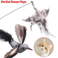 funny interactive cat teaser wand furry feather bird pet cat teaser toys simulation bird cat stick toy with bell