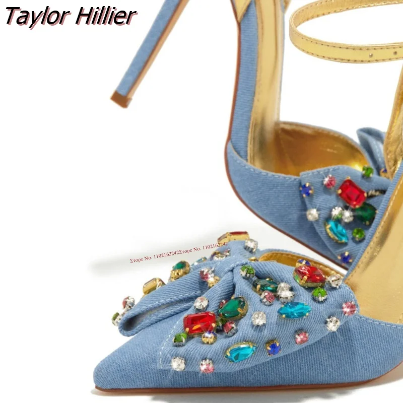 Новые туфли-лодочки с бантом и драгоценным камнем заостренный носок пряжка на