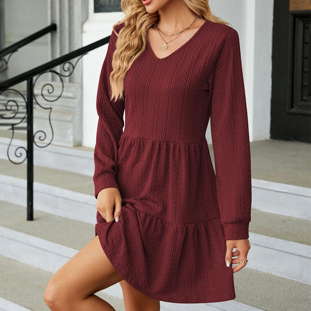 

Skirt Womens Dress Travel V Neck Vacation A-Line Appointment Casual Comfortable Holiday Long Sleeve Loose Office
