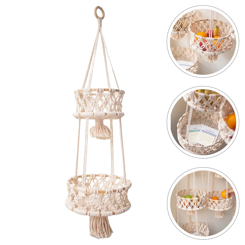 

Hanging Basket Fruit Macrame Baskets Kitchen Hammock Wall Storage Organizer Hanger Planter Wovenropeholder Jutevegetable Pot