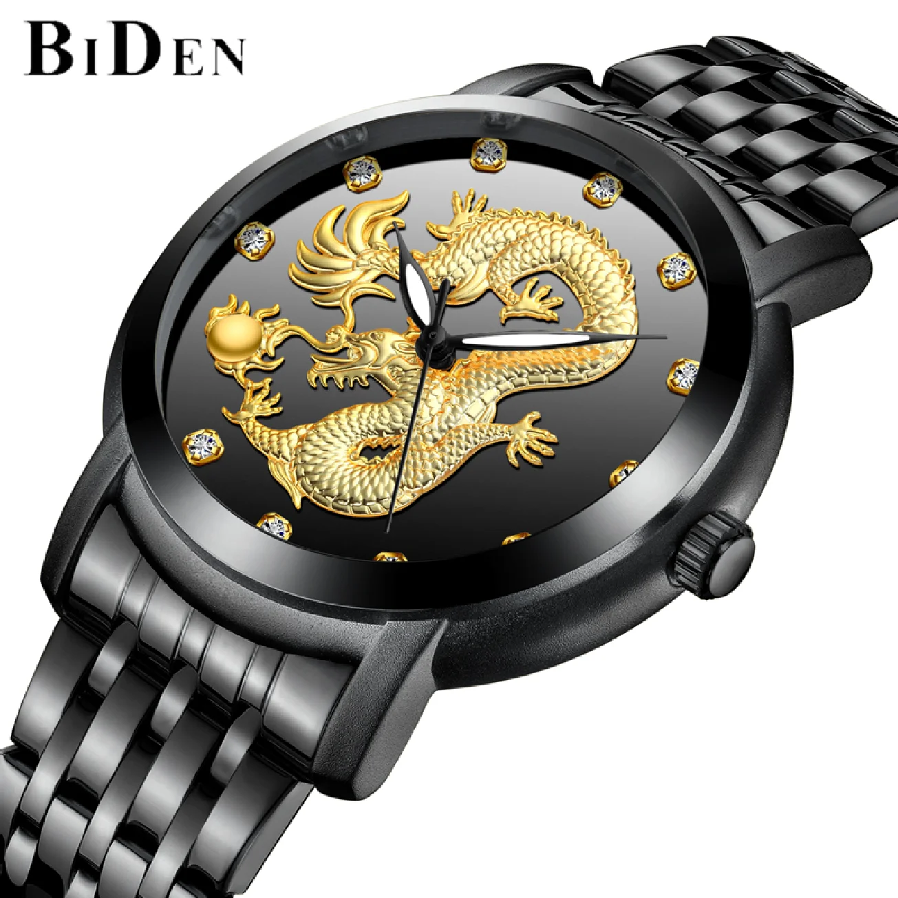 

BIDEN Top Luxury Brand Men Watches Stainless Steel Quartz Watch For Men's Waterproof Dragon Wristwatch Gift Relogio Masculino