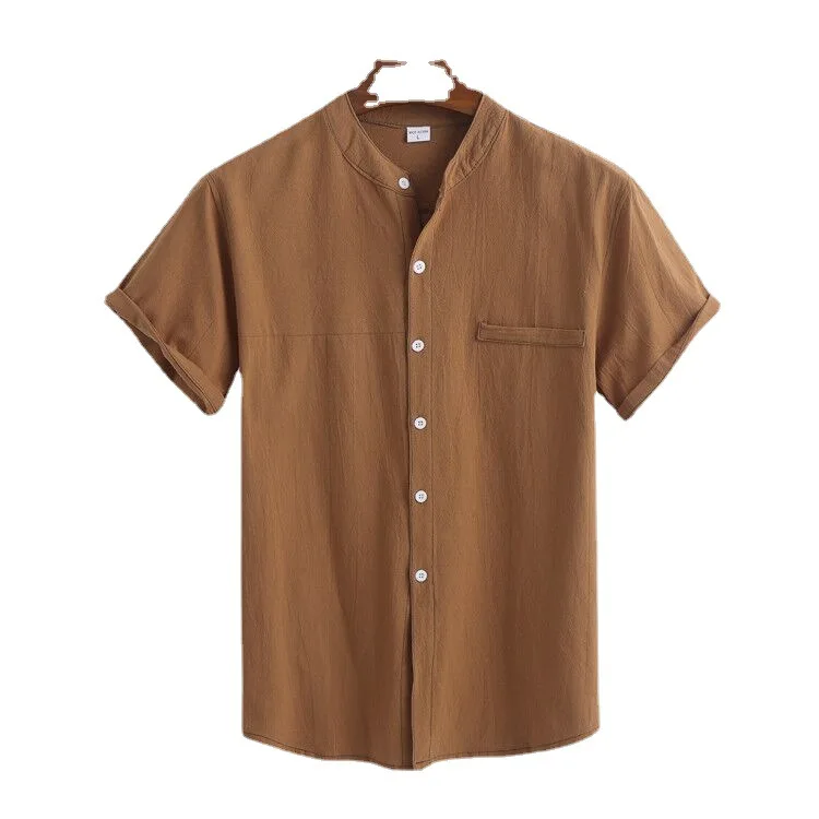 

Linen Shirt Men Short Sleeve Stand Collar Summer Thin Loose Cotton Linen White Shirt Men Clothing