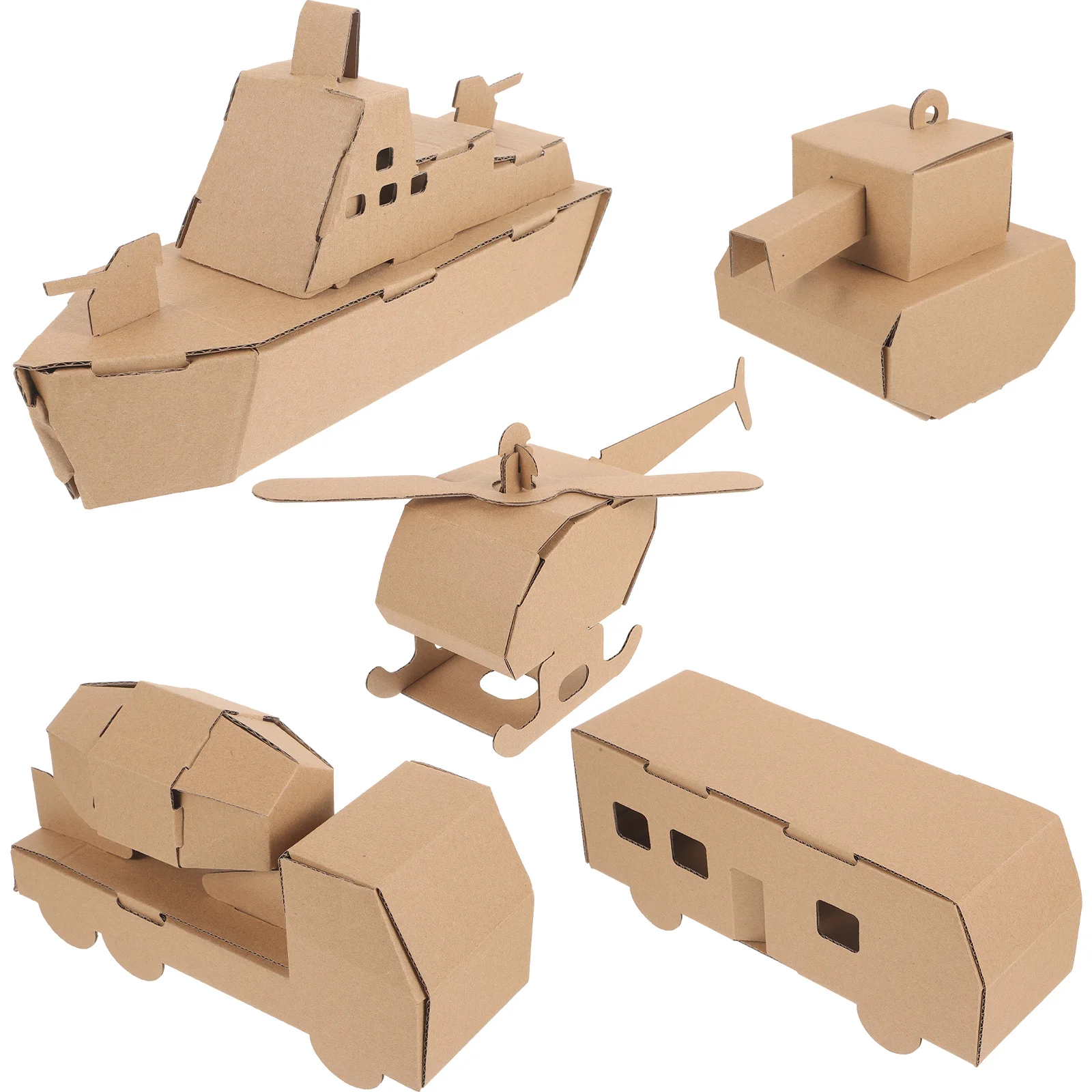 5 Pcs Children's Handmade Paper DIY Model Airplane Tank Car Submarine Cardboard Kindergarten Assembly Toys Children’s Accessory