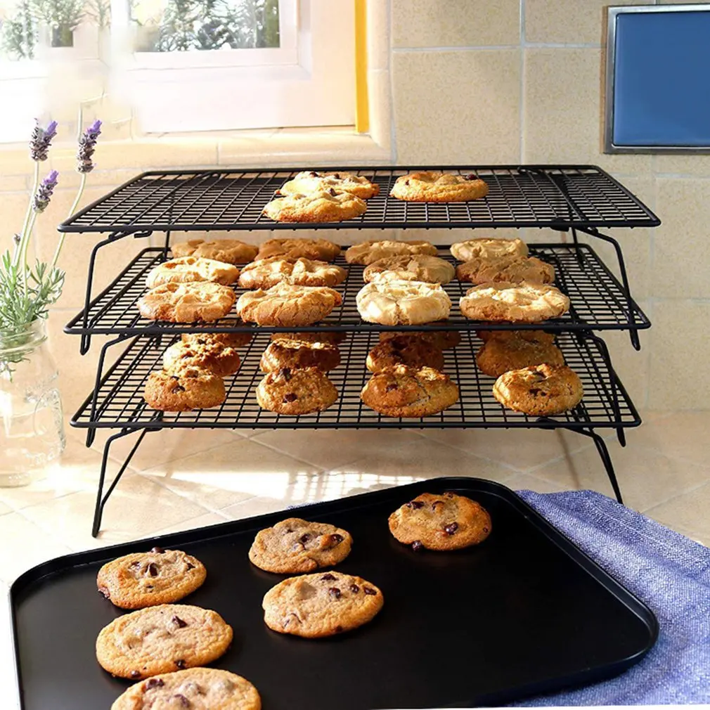 Non-Stick 3-Tier Cooling Rack Stackable Collapsible Rectangle Wire Cooking Baking For Cookies Cakes |