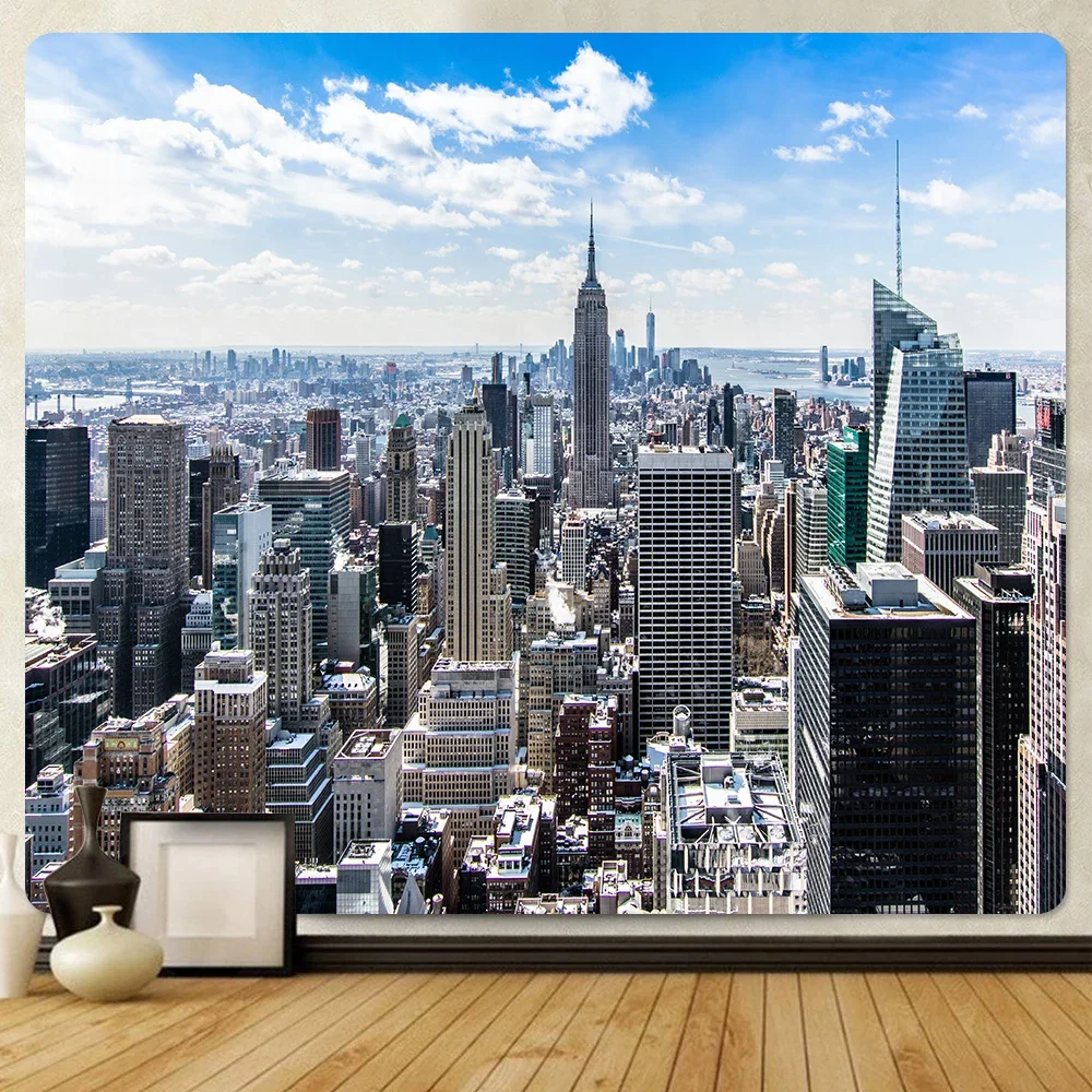 Тканевый фон с изображением ночного Нью-Йорка домашнее искусство гобелен