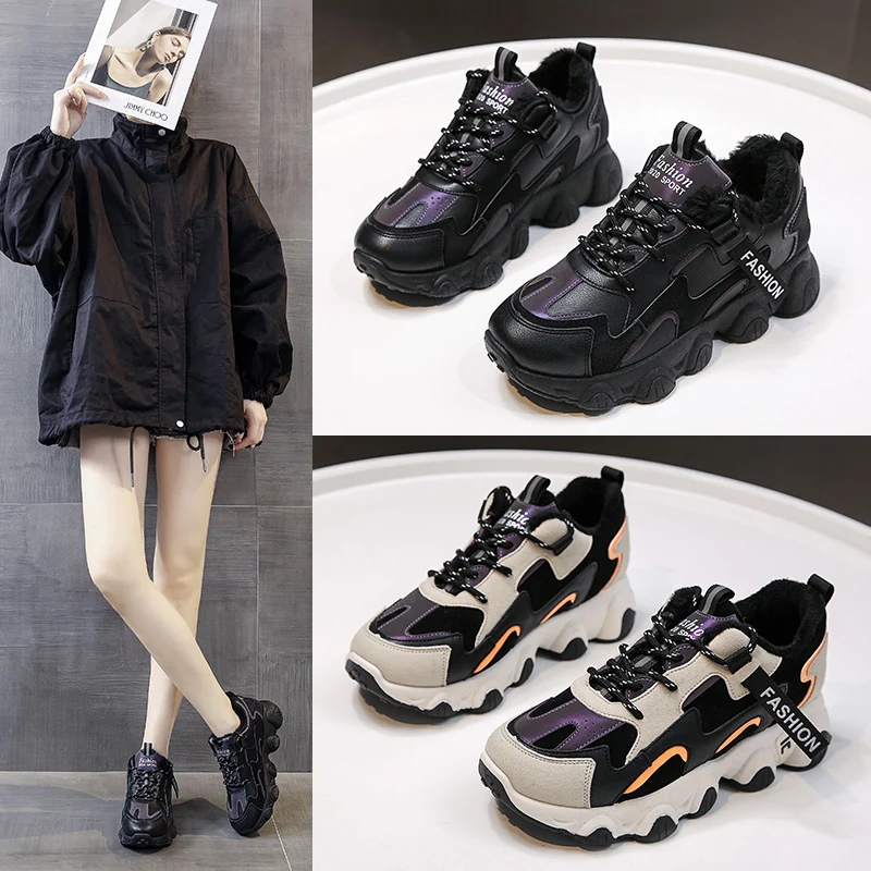 

Winter Dad Shoes Ladies Sports Shoes Plus Velvet Warmth Thick-soled Shoes Vulcanized Shoes Women's Boots Platform Boots