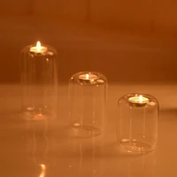 crystal glass round candle holder creative home decor european transparent candlesticks romantic wedding bar hotel party decor