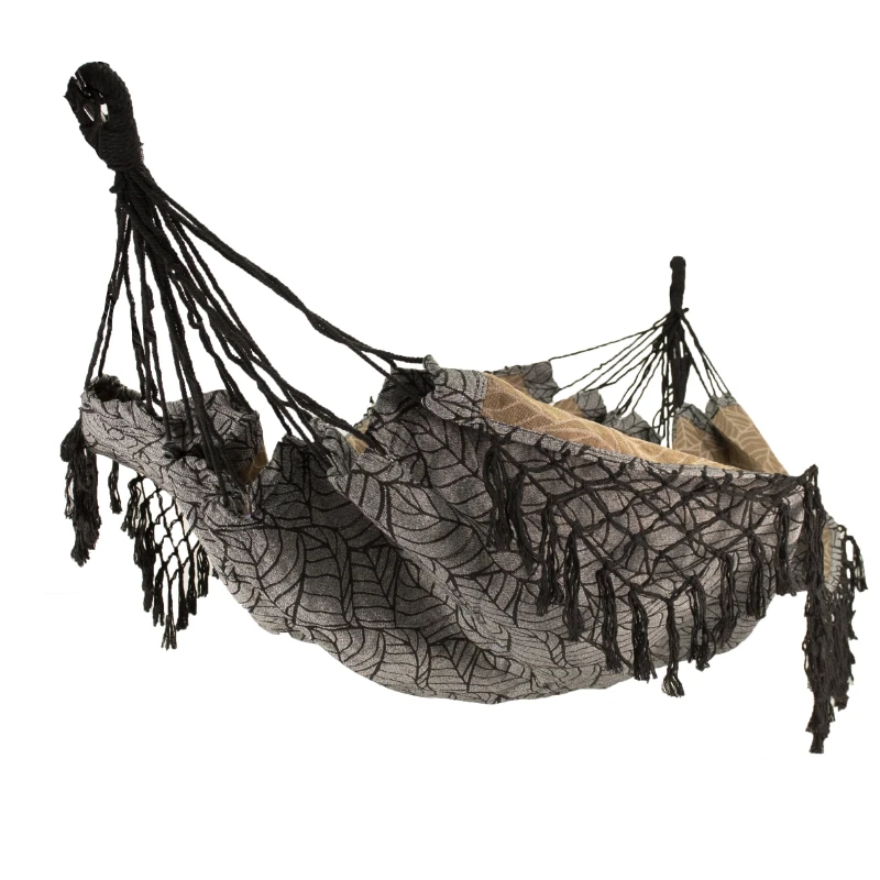 

Jacquard Macramé Hammock - Black and Gray Leaf Print, Size 81" L x 59" W